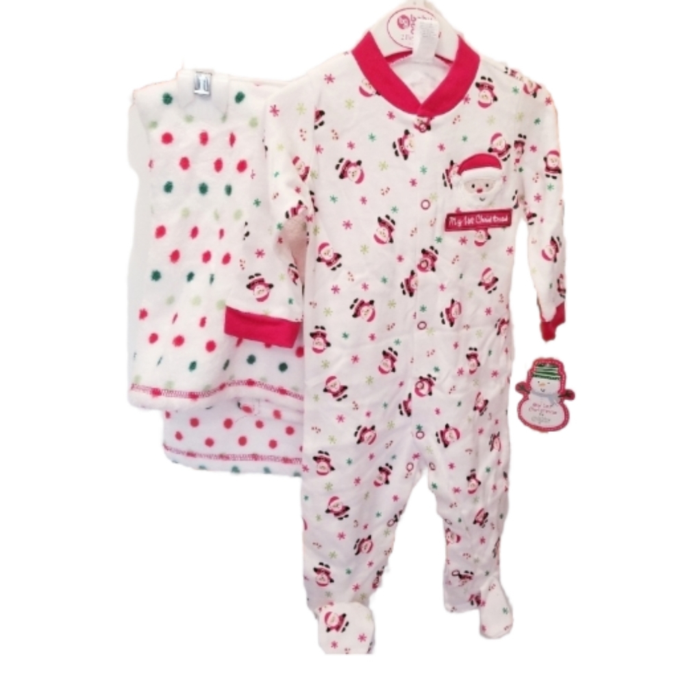 My 1st Christmas by Baby Gear One Piece Pajama and Polka Dot Blanket